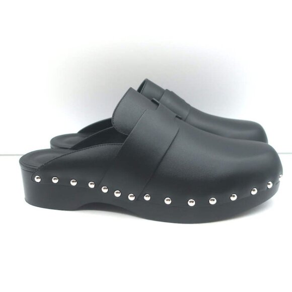 Hermes Calya Studded Clog Mules Black Leather Size 39 - Picture 3 of 13